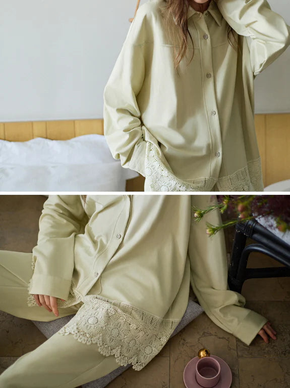 Sage Green Lace Trim Pajama Set