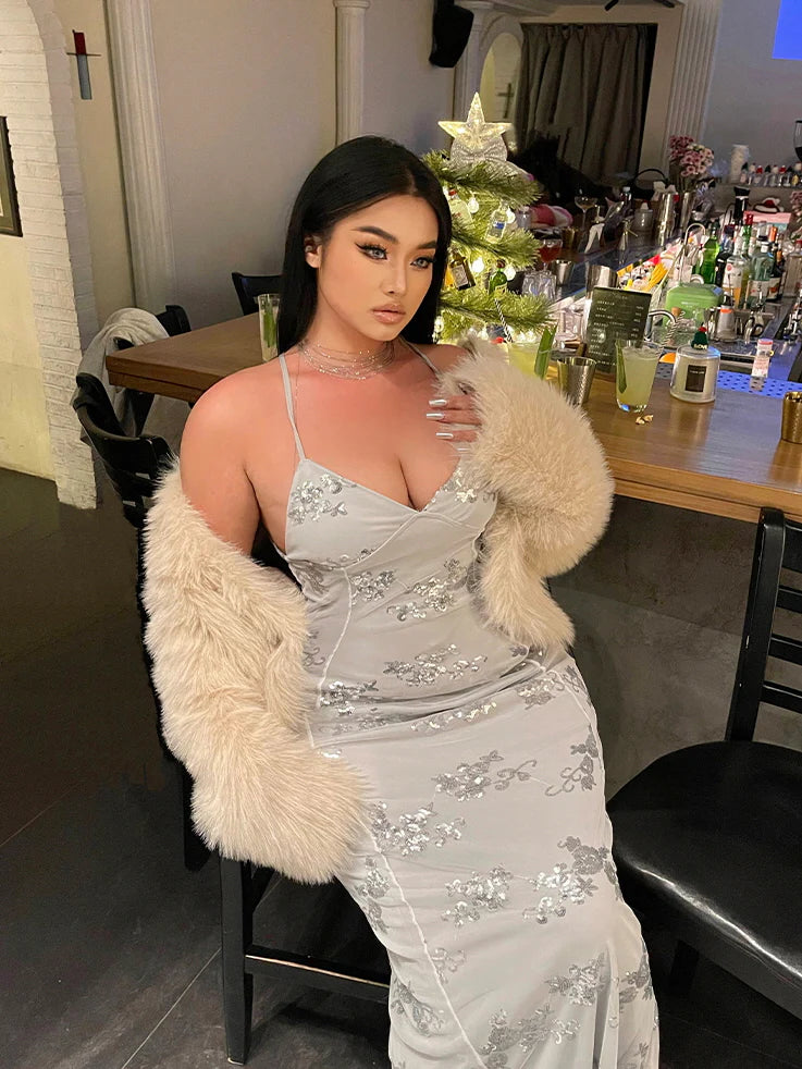 Frosted Bloom Sequin Tulle Gown