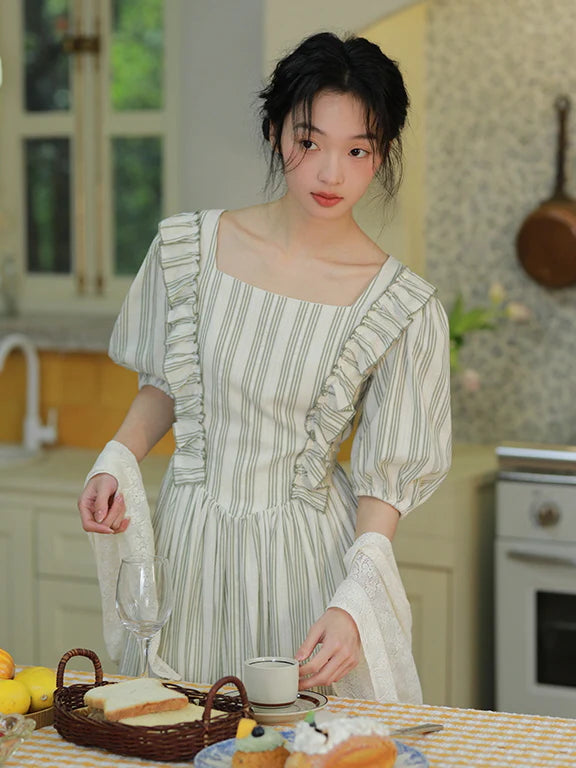 Sophia's Pastoral Green Stripe Dress