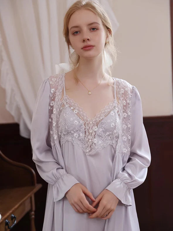 Lilac Elegance Lace Loungewear Set