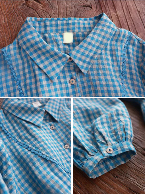 Spring Breeze Blue Checkered Dress