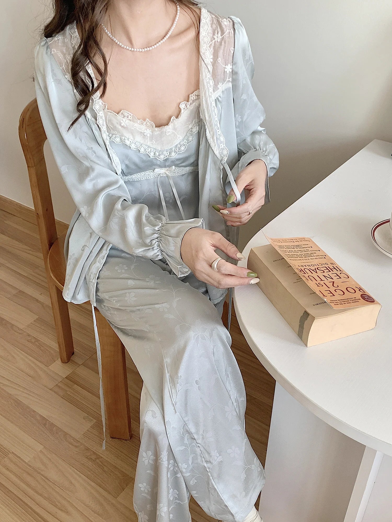 Floral Whisper 3-Piece Blue Loungewear Set