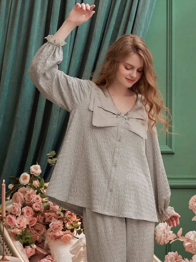 Cute Bow Collar Pajama Set