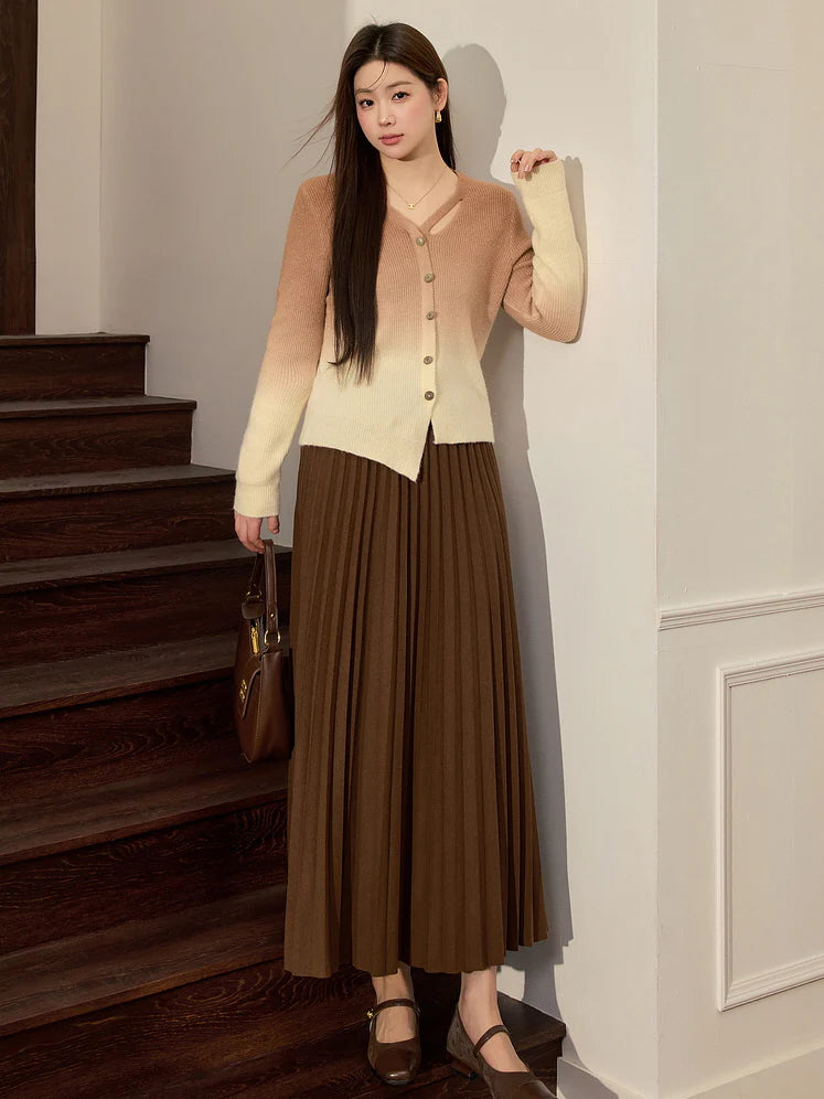 Classic Pleated Brown Skirt