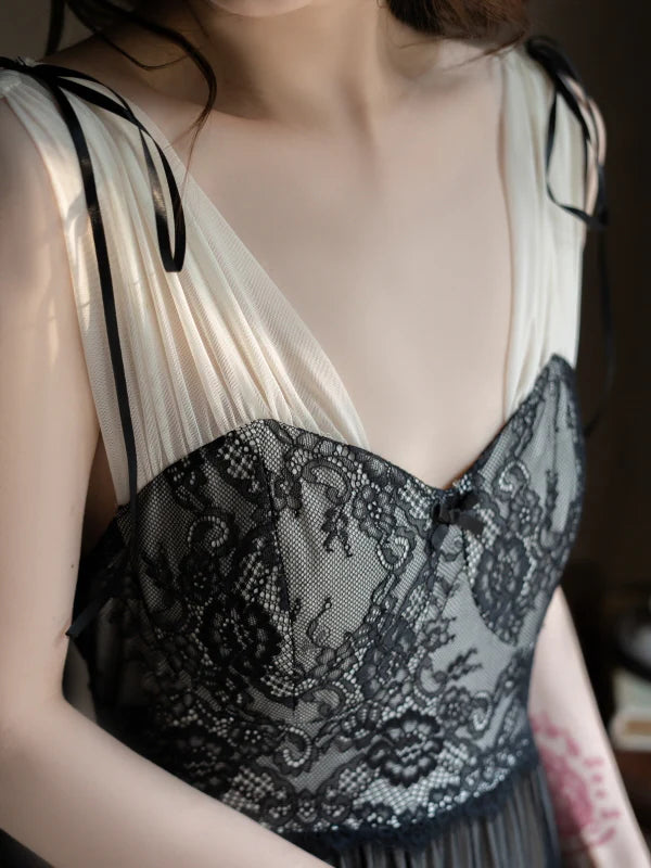 Noir Elegance Lace Nightgown Set