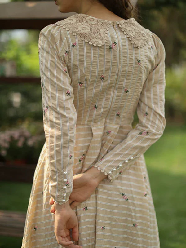 Beige Harmony of Lace Check Dress