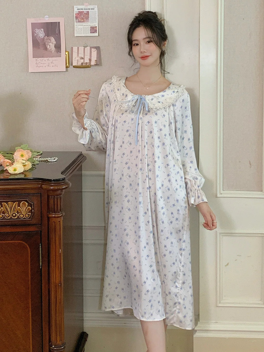 Whimsical Cat Print Nightgown