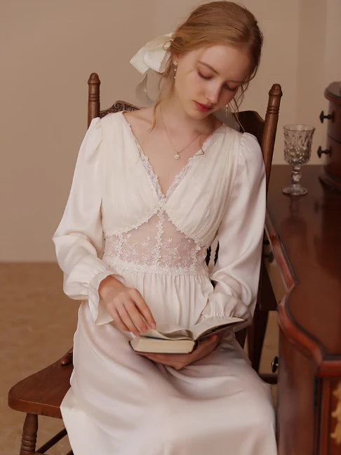 Ethereal Elegance White Lace Nightgown