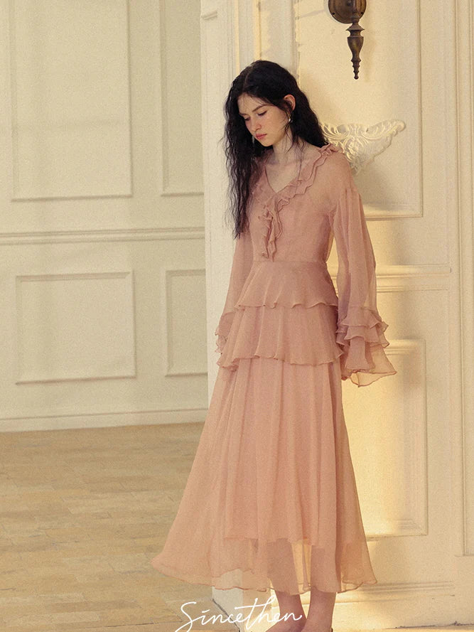 Whimsical Pink Ruffle Chiffon Blouse & Dress