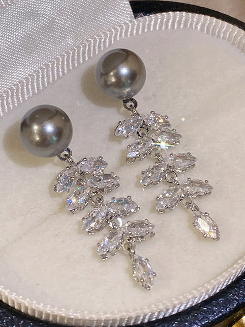 Grey Pearl Zircon Elegant Earrings