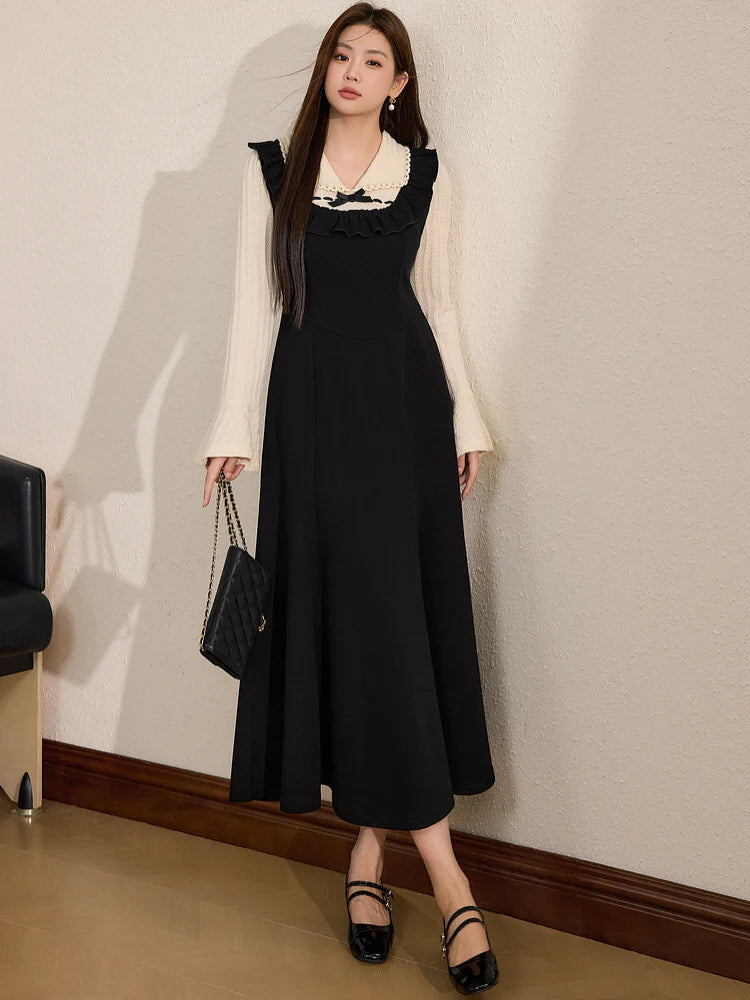 Ruffled Trim Vintage Lace Collar Dress