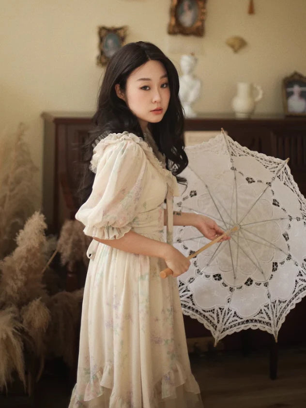 Romantic Pastel Garden Ruffle Dress