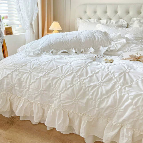 White Cozy Quilting Duvet Cover Set