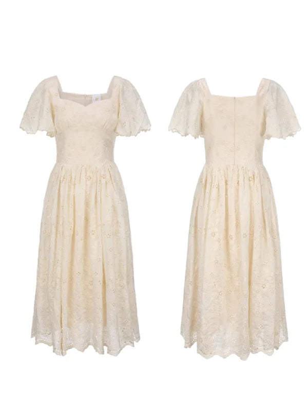 Ivory Garden Floral Embroidery Dress