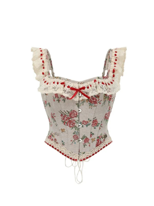 Classic Rose Lace Ribbon Corset