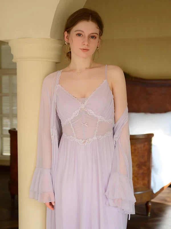 Lilac Garden Lace Nightgown Set