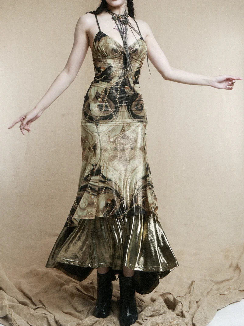 Baroque Pearl Metallic Slip Dress