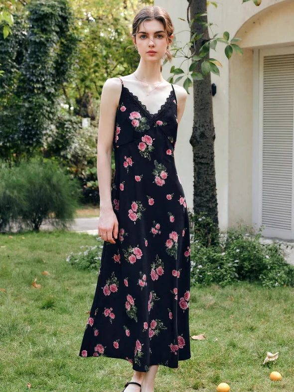 Midnight Rose Lace Trim Dress