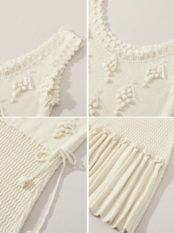 Ivory Grape-Decor Wool Dress