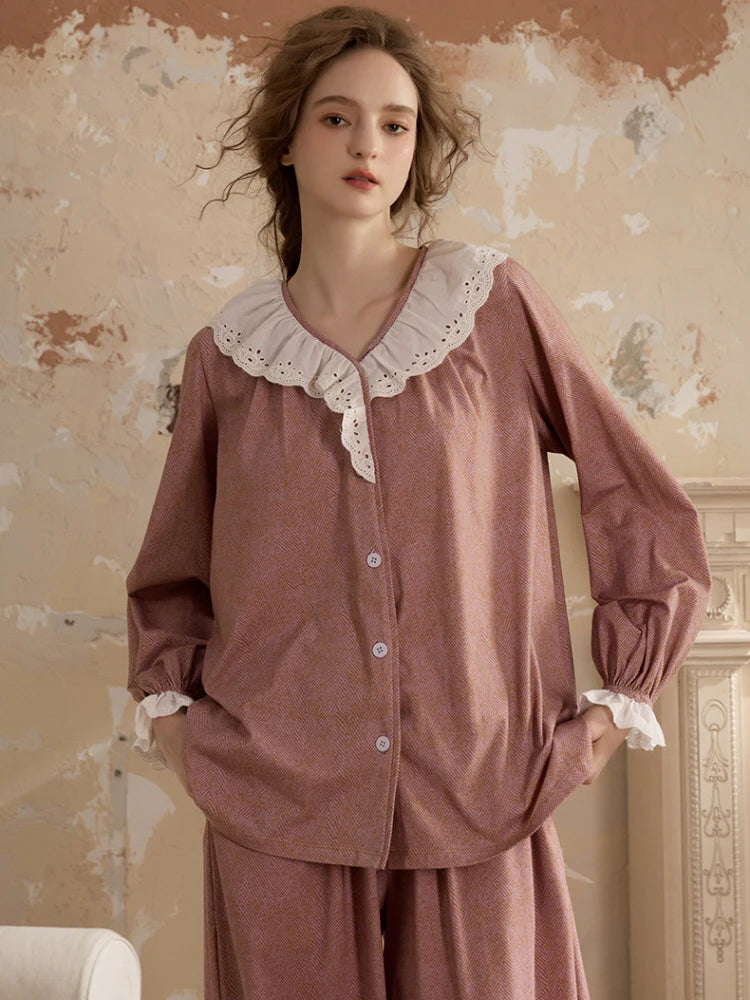 Vintage Rose Lace Collar Pajama Set