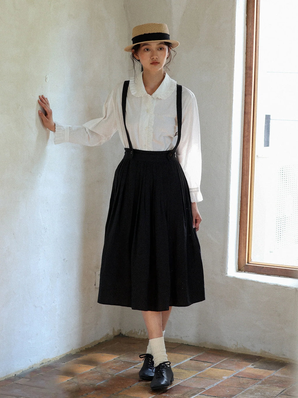 Vintage Linen Suspender Skirt