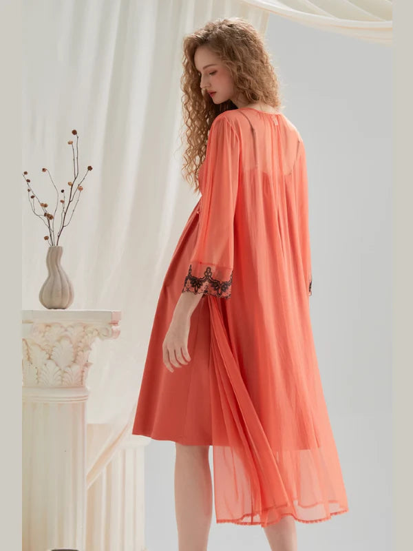 Ethereal Lace Trim Nightgown Set – Delicate Robe & Slip Dress