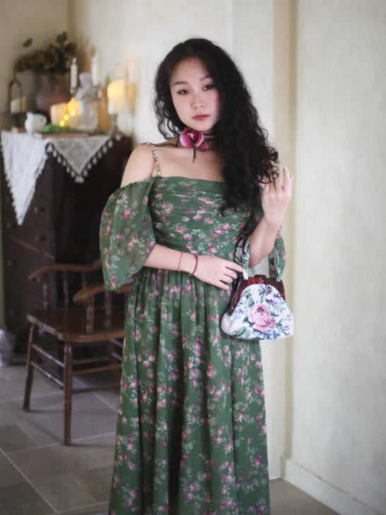 Enchanted Garden Green Floral Fairycore Dress