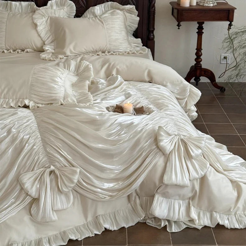 Ivory Bow Ruffle Bedding Set