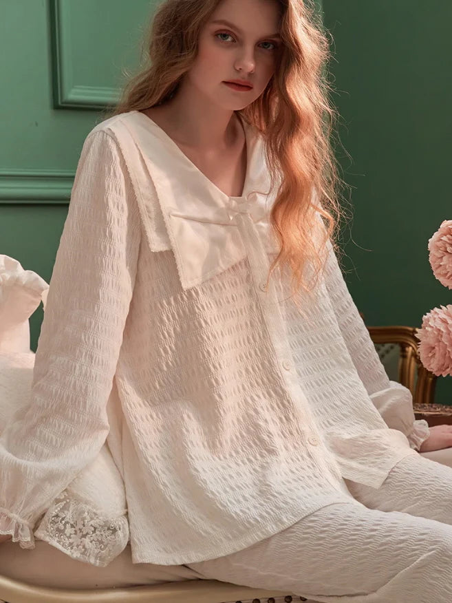 Cute Bow Collar Pajama Set