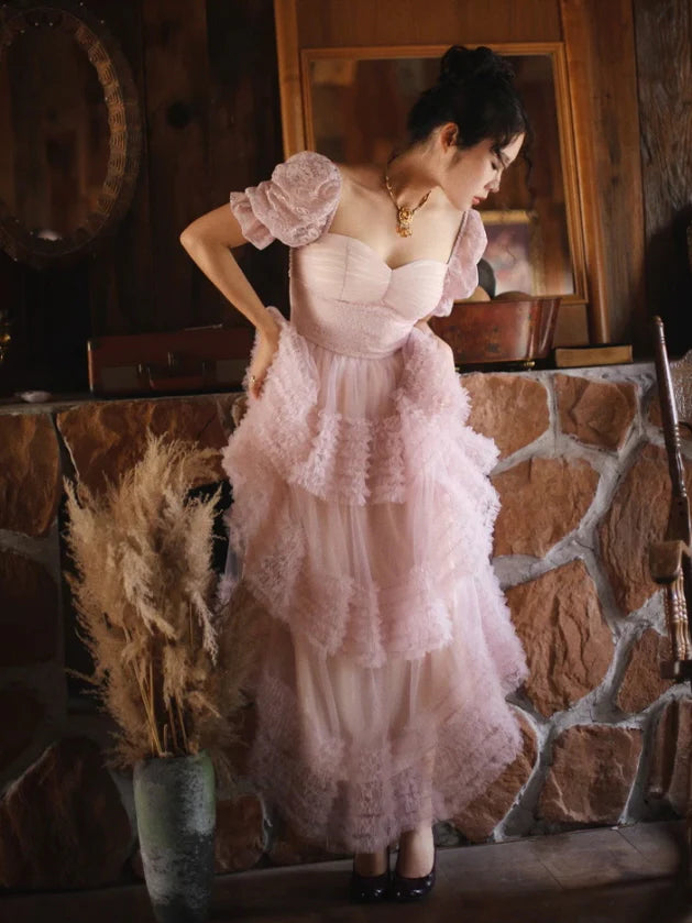 Ethereal Rose Lace Tulle Dress