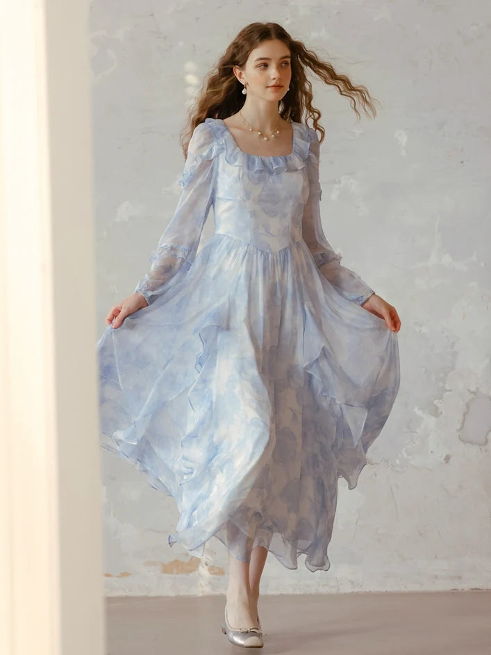 Whimsical Light Blue Ruffled Fairytale Dress
