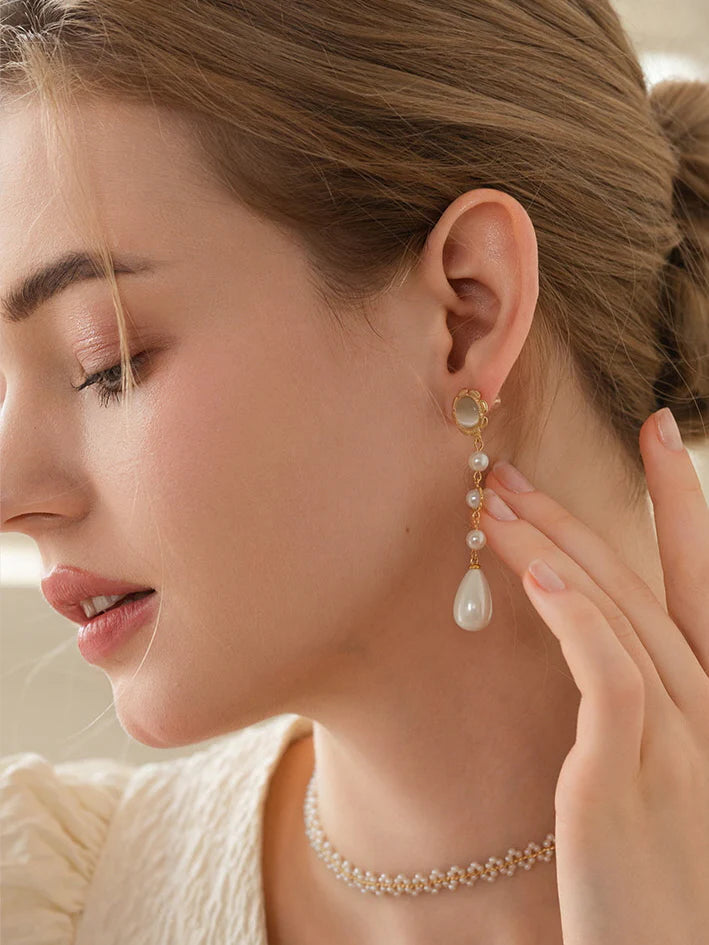 Golden Bloom Pearl Drop Earrings