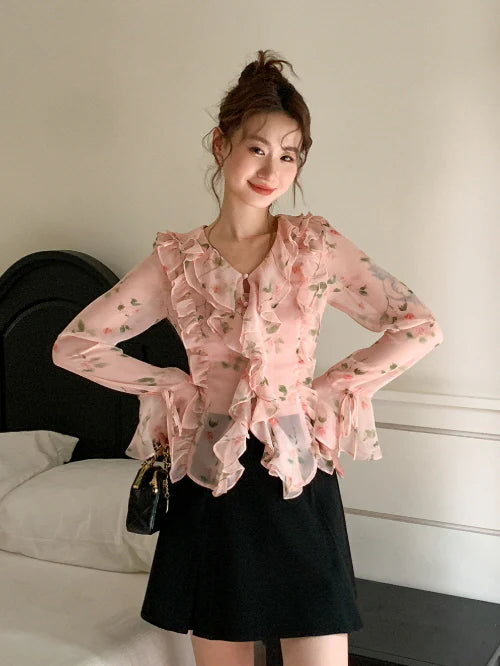 Blush Ruffle Floral Blouse