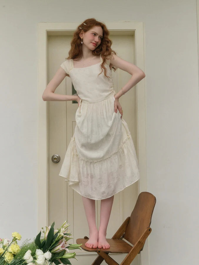 Floral Embossed Drawstring Dress