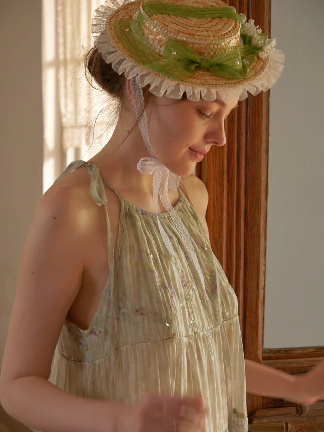 Pastel Green Floral Two-Piece Set – Sheer Cardigan & Tiered Dress