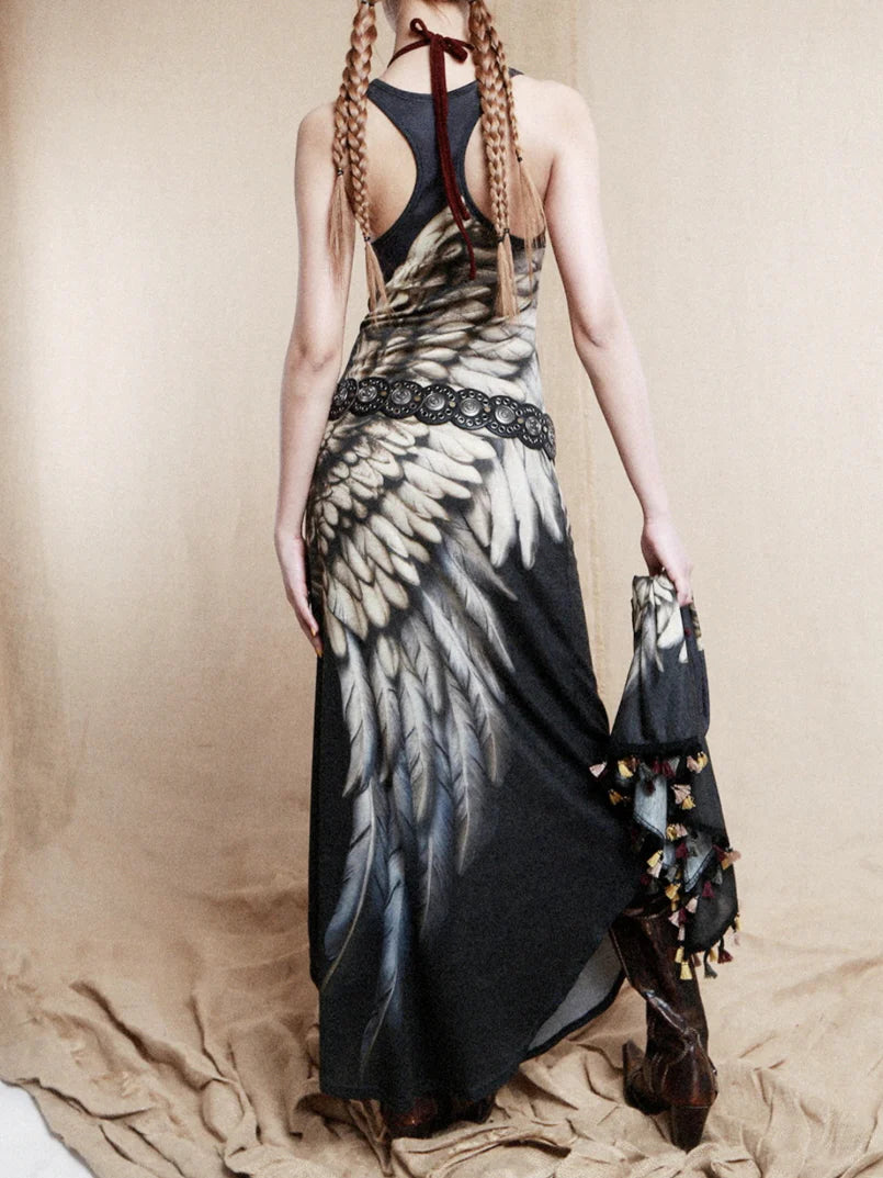 Celestial Wing Print Maxi Dress