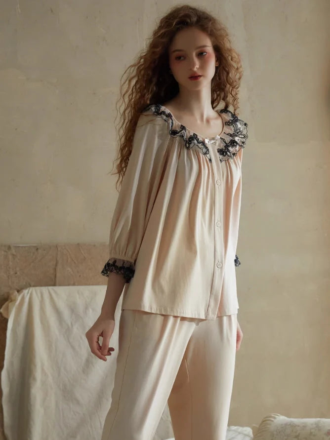 Elegant Lace-Trimmed Pajama Set