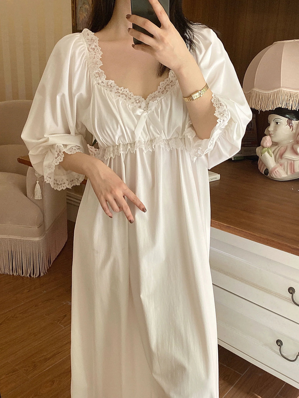Vintage Lace-Trimmed Cotton Nightgown