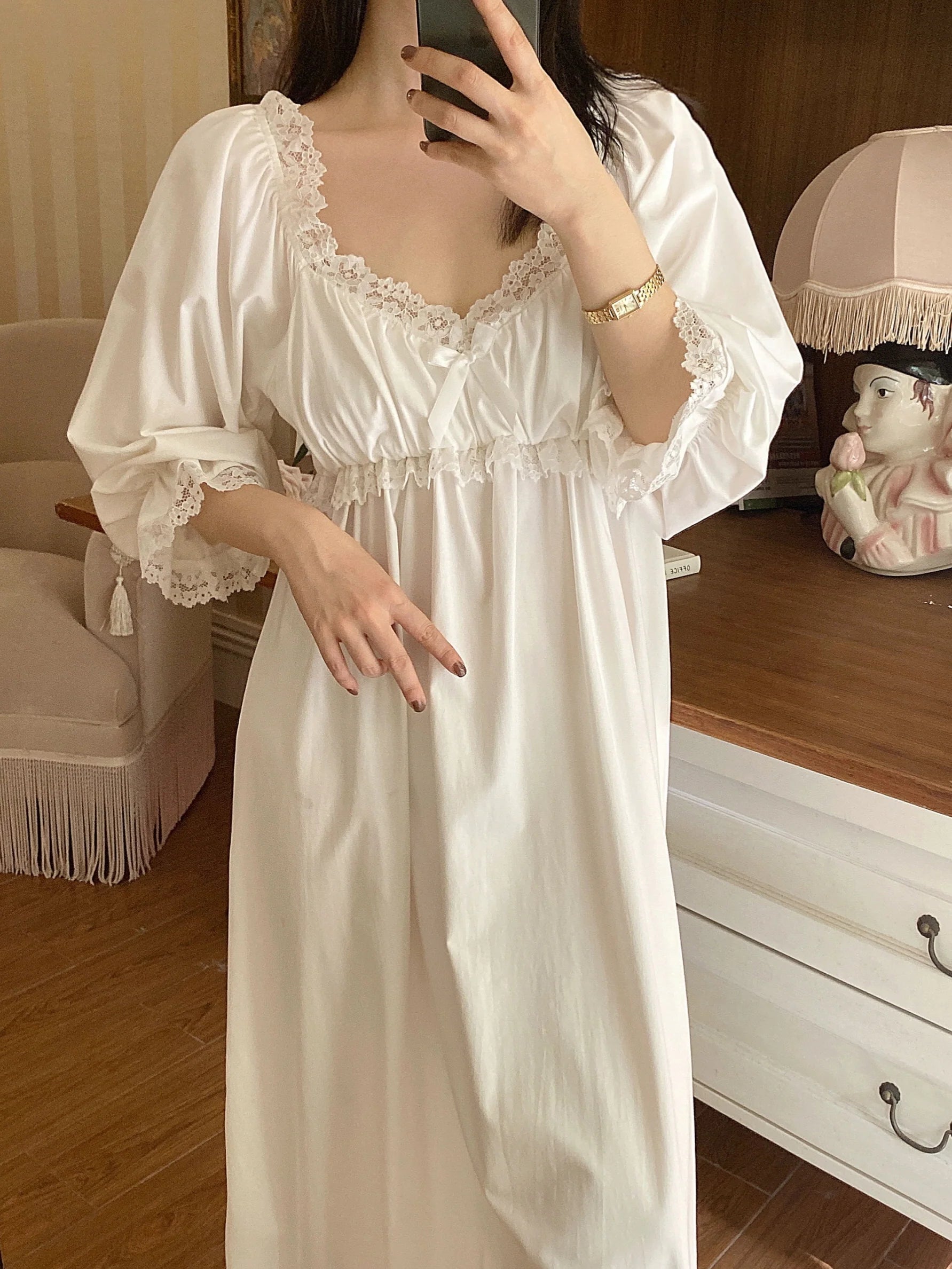Vintage Lace-Trimmed Cotton Nightgown
