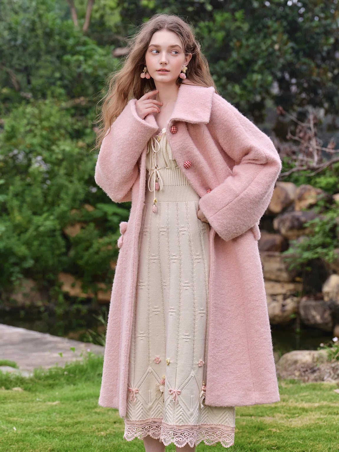 Enchanted Garden Lace-Trim Knitted Dress