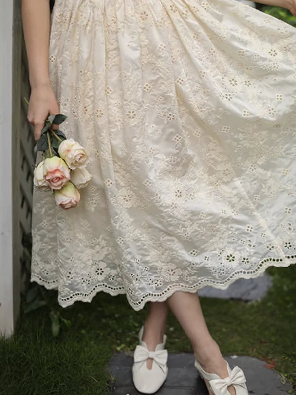 Ivory Garden Floral Embroidery Dress