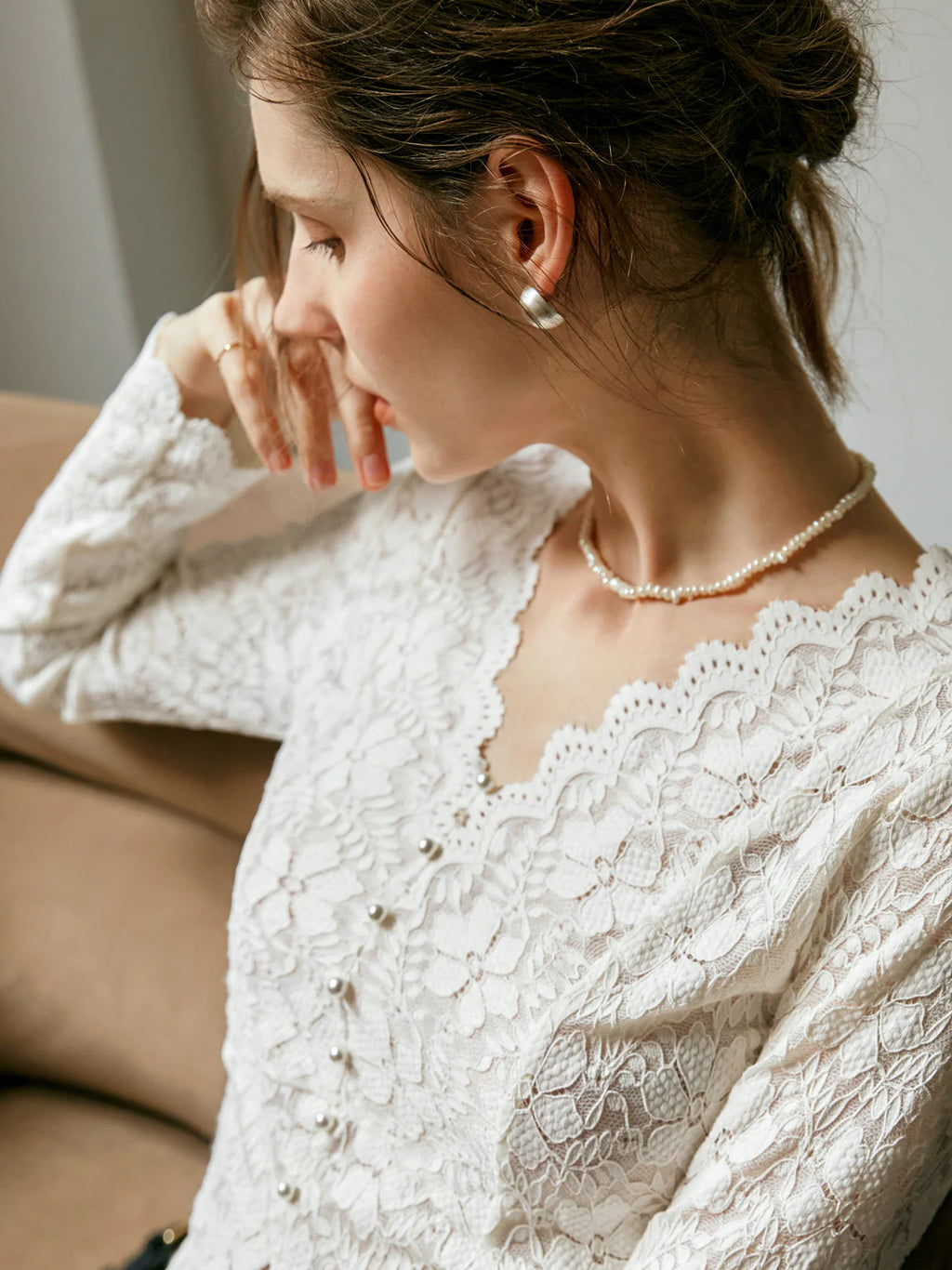 Elegant Lace Button Blouse