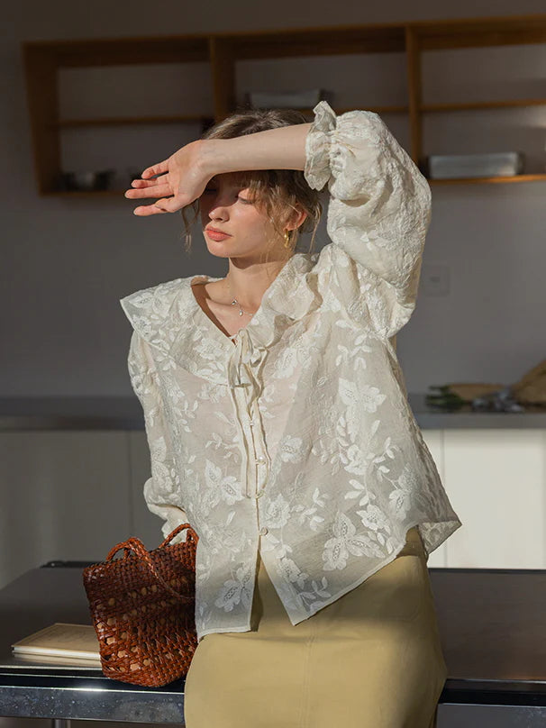 Romantic Sheer Floral Embroidered Blouse