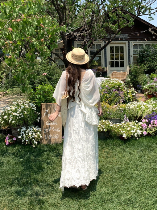 Ivory Garden Bloom Dress with Lace Ruffles