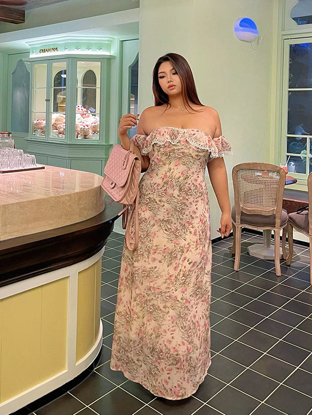 Blush Garden Lace Off-Shoulder Dress