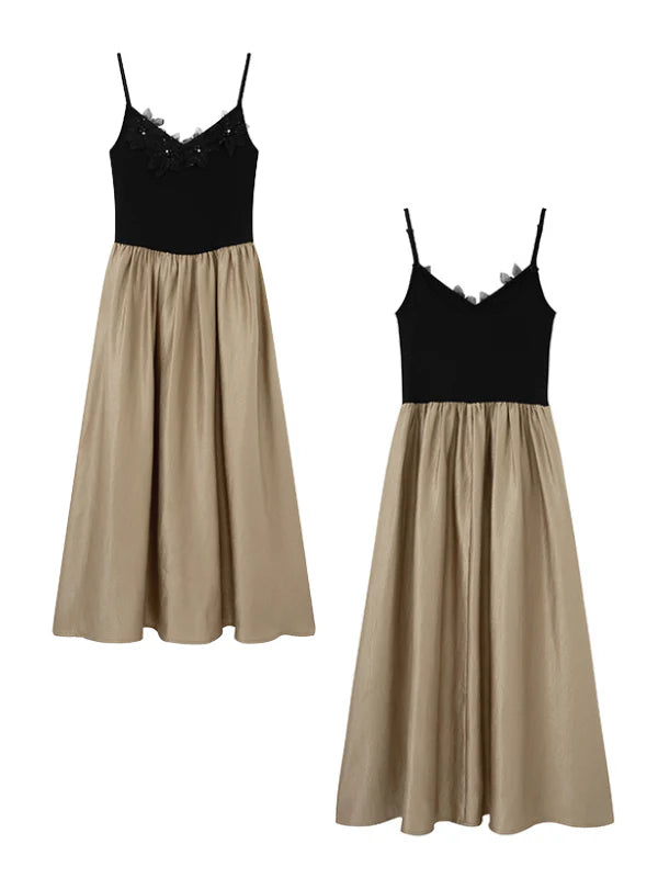 Black Blossom Bodice Two-Tone Dress