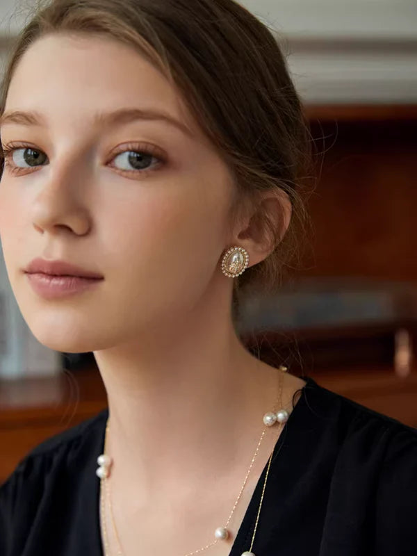 Elliptical Pearl Star Earrings