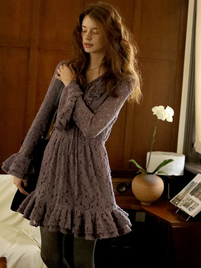 Vintage Lilac Lace Knit Dress