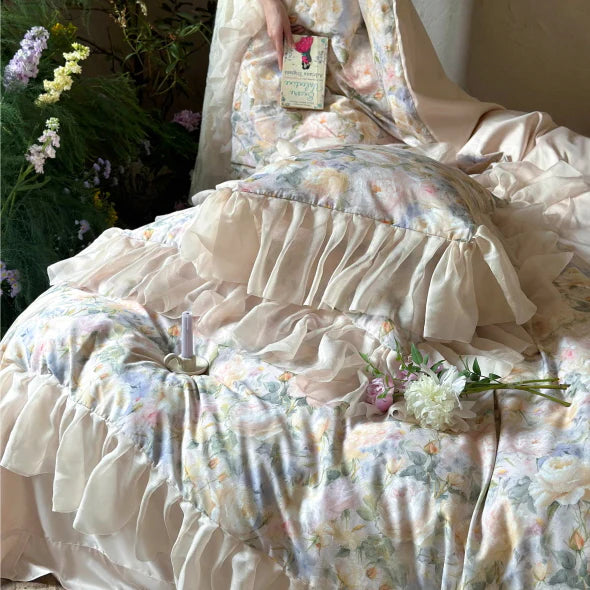 Blossom Garden Soft Pastel Ruffle Bedding Set
