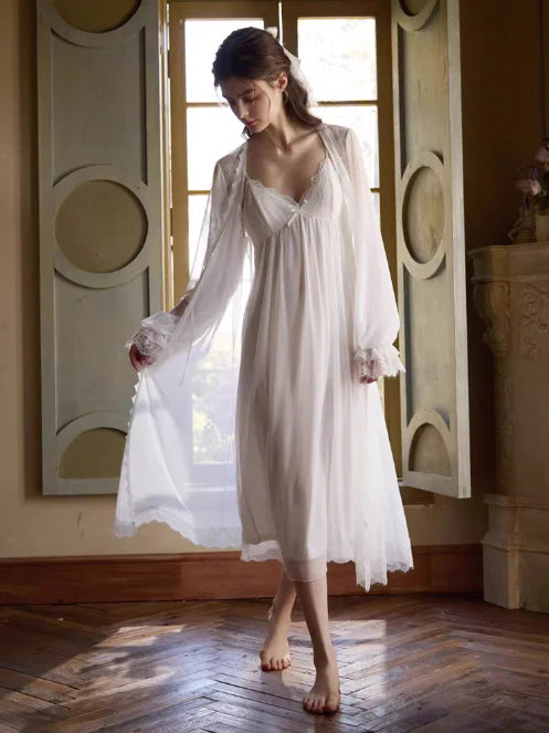 Whispering Lace White Nightgown Set